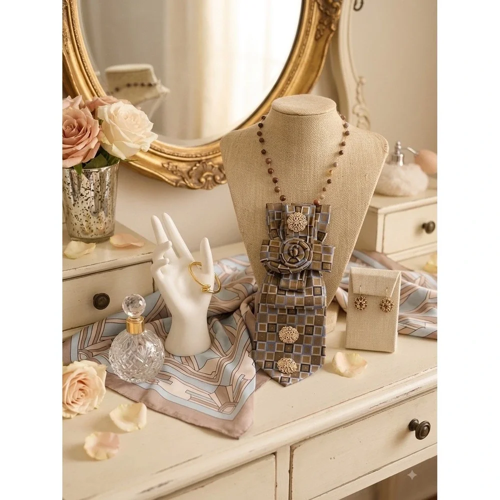 Athens Protasis Necklace with Valerio Garati Silk Tie Earring Bangle Jewelry Set